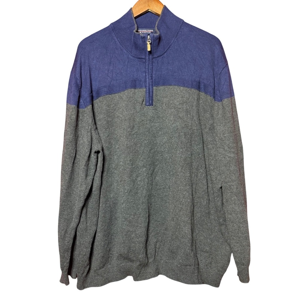 Roundtree & Yorke Quarter Zip Sweater Men 3XB Blue Gray Colorblock Minimalist